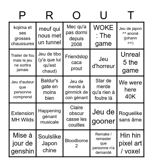 Summer game prout Bingo Card