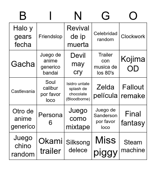 No E3 Bingo Card