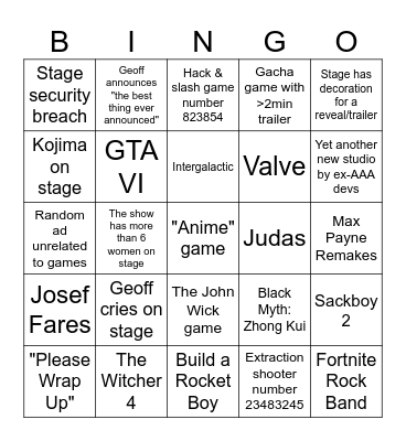 Summer Games Fest 2026 Bingo Card