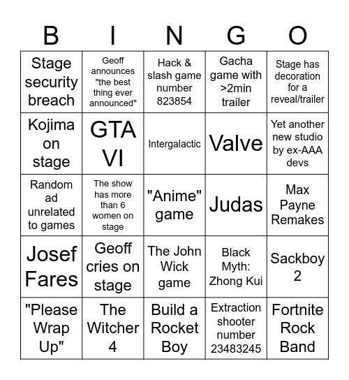 Summer Games Fest 2026 Bingo Card