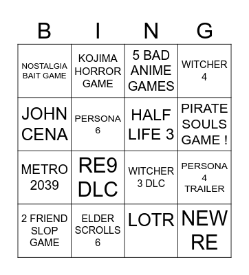 GAME FEST Bingo Card
