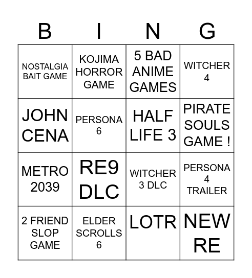 GAME FEST Bingo Card