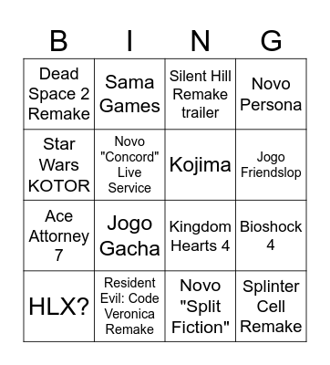Summer Game Fest Predictions Bingo Card