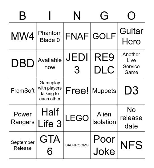 Madmano SGF Stream Bingo Card