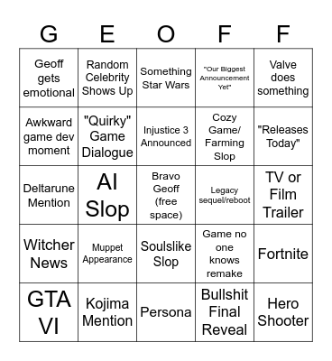 Summer Game Fest Bingo Card