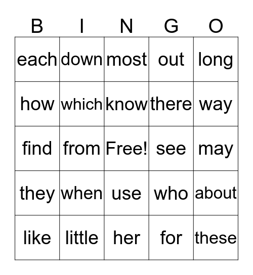 Yellow, Green and Orange Words Bingo Card