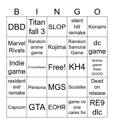 Summer game Fest Bingo Card