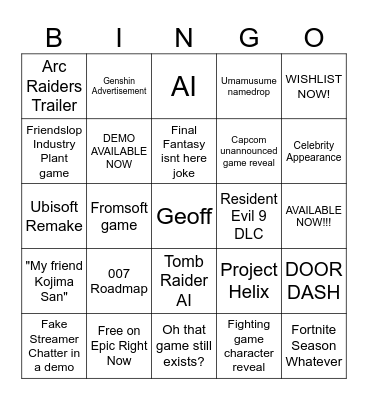 SGF26 Bingo Card