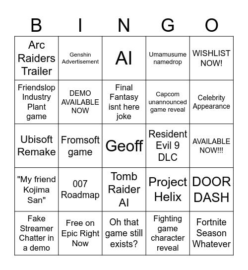 SGF26 Bingo Card
