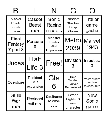 Summer Game Fest 2026 Bingo Card