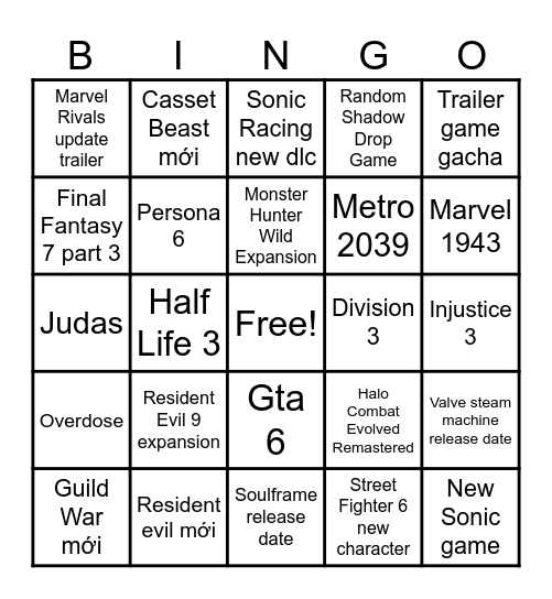 Summer Game Fest 2026 Bingo Card