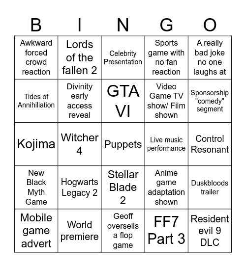 SGF 2026 Bingo Card