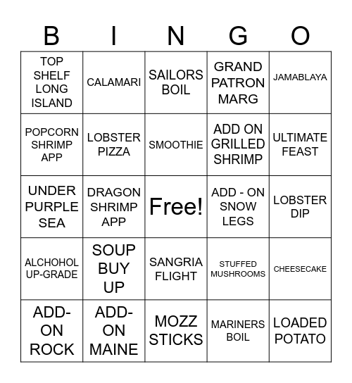 RED LOBSTER BINGO Card