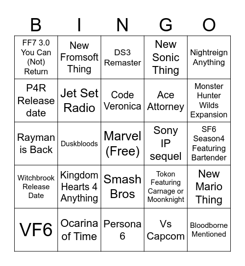 SoP + SGF + ND + Xbox Bingo Card