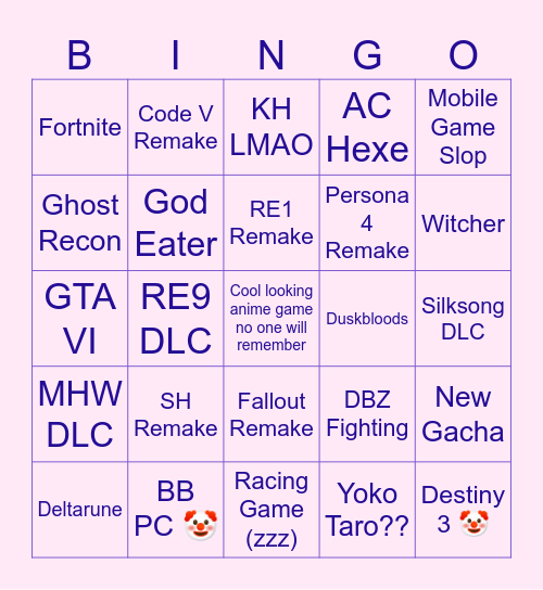 Summer Games Fest Bingo Card