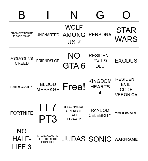 SUMMER GAME FEST 2026 Bingo Card