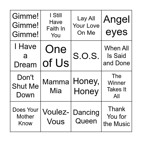 ABBA Bingo Card