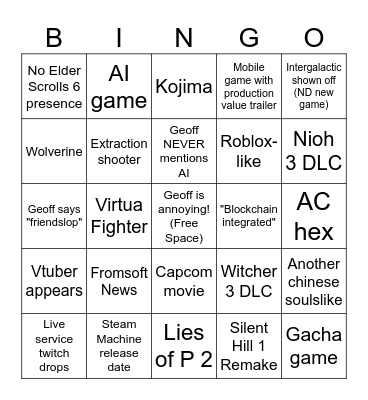 Summer Games Fest 2026 Bingo Card