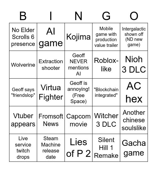 Summer Games Fest 2026 Bingo Card