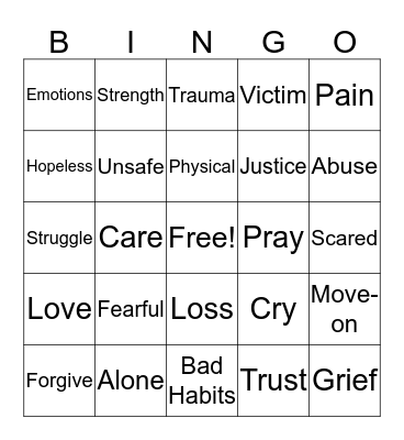 Grief,Loss, and Trauma Bingo Card