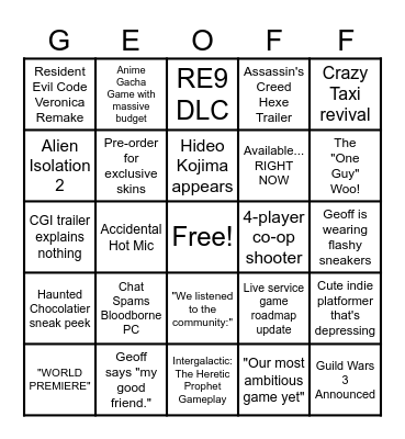 Summer Games Fest 2026 Bingo Card