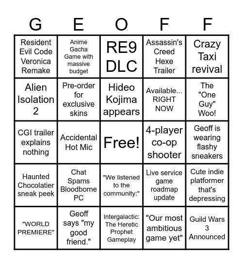 Summer Games Fest 2026 Bingo Card