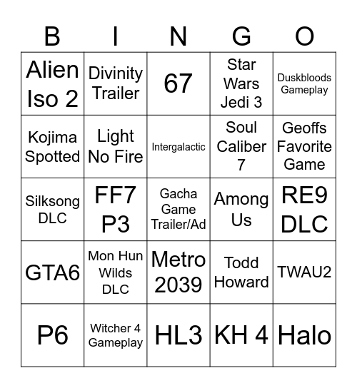 SGF 2026 Bingo Card