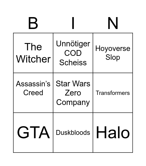 Summer Games Bingo Card