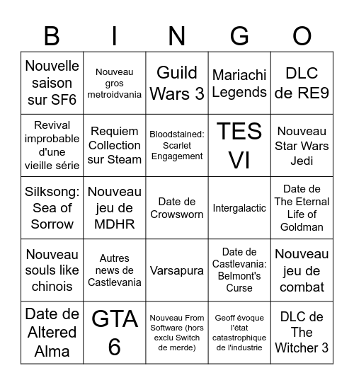 Summer Games Fest 2026 Bingo Card