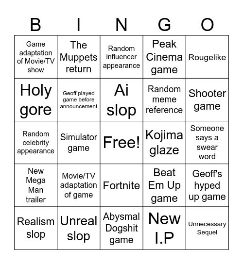 Summer Games Fest 2026 Bingo Card