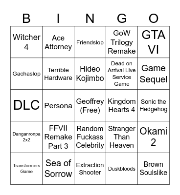 Summer Game Fest 2026 Bingo Card