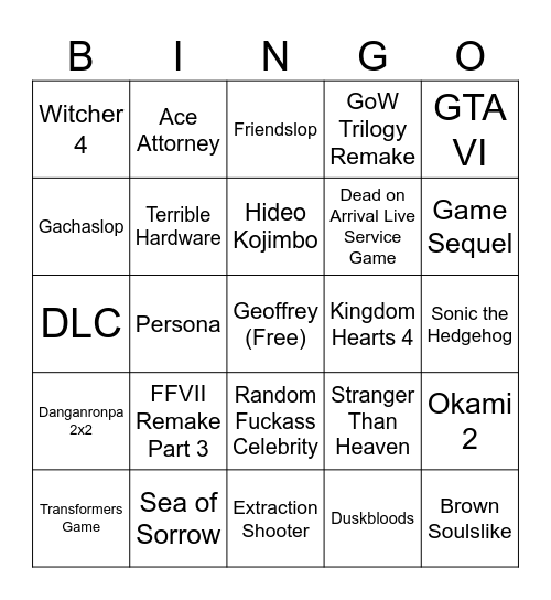 Summer Game Fest 2026 Bingo Card