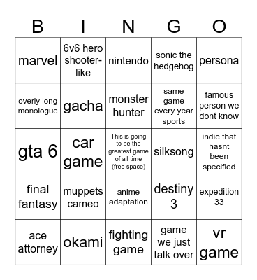 Geoff's Silly Little Bingo Sheet Bingo Card