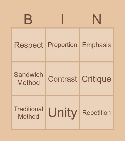 Art Critique Vocabulary Bingo Card