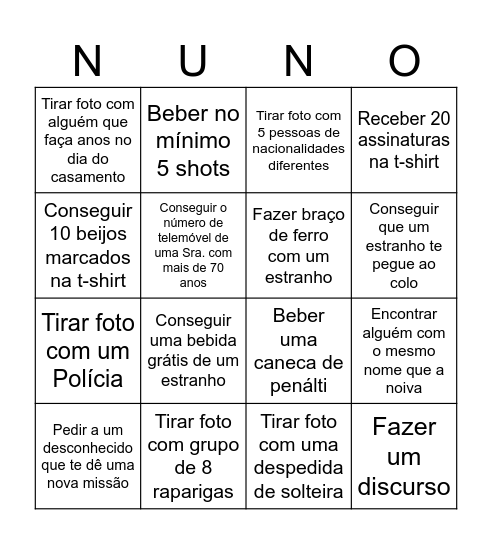 Despedida Dias Bingo Card