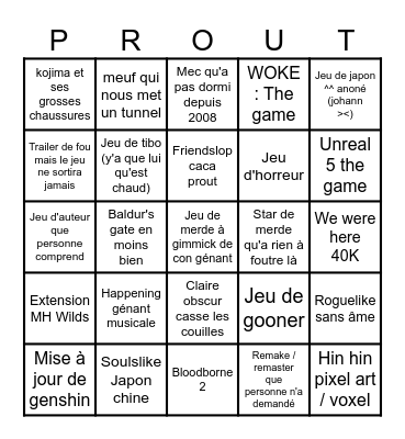 Summer game prout Bingo Card