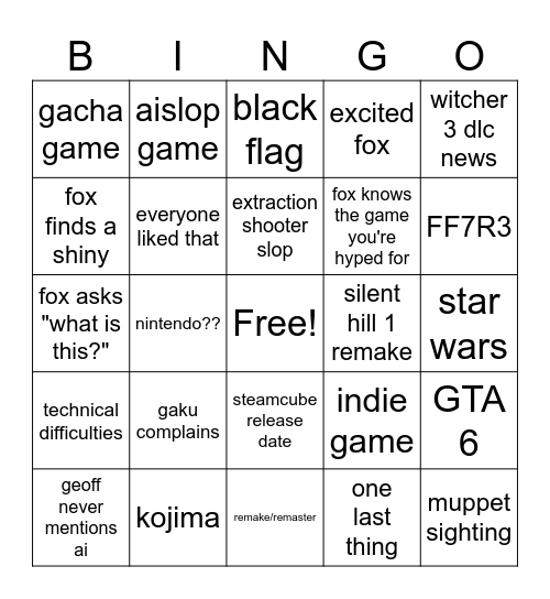 Summer Games Fest 2026 Bingo Card