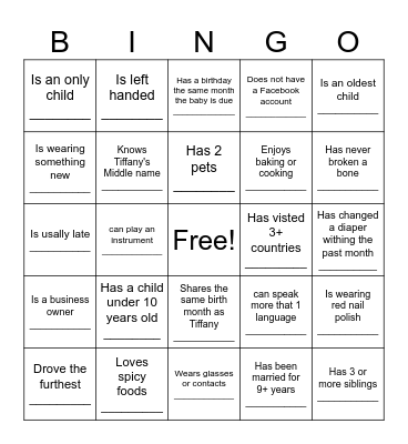 Find a Guest Bingo Card