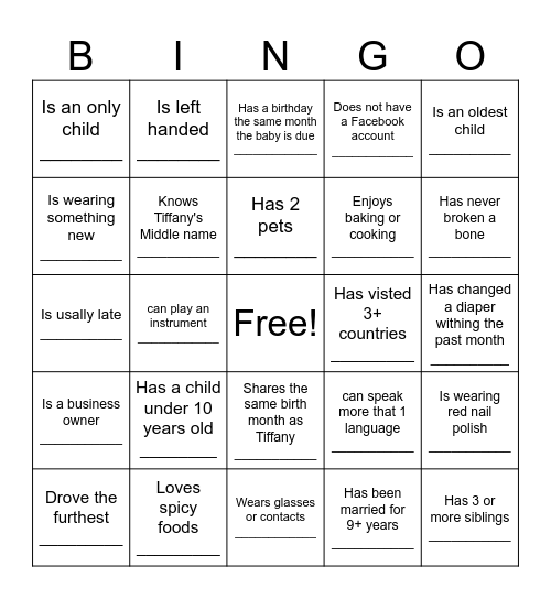 Find a Guest Bingo Card