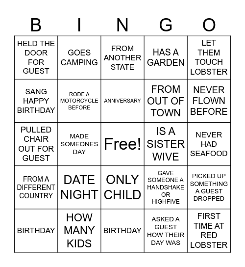 RL- GUEST CONNECTION BINGO Card