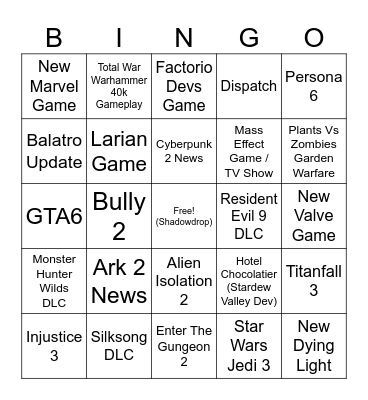 Summer Games Fest Bingo Card