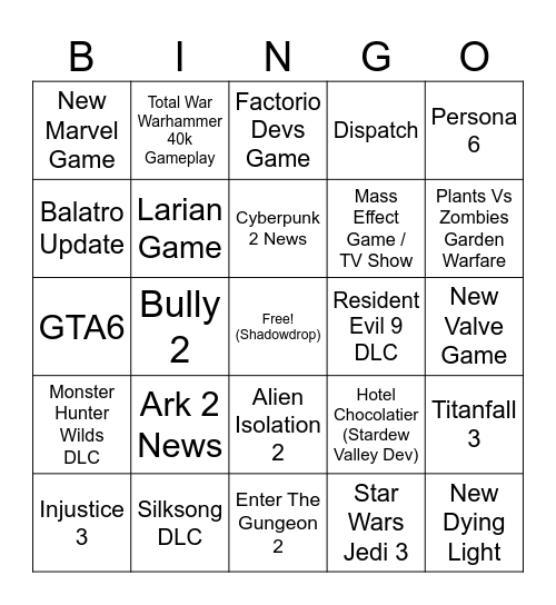Summer Games Fest Bingo Card