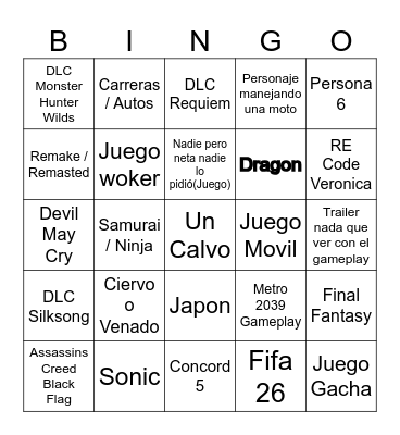 Summer Game Fest 2026 Bingo Card