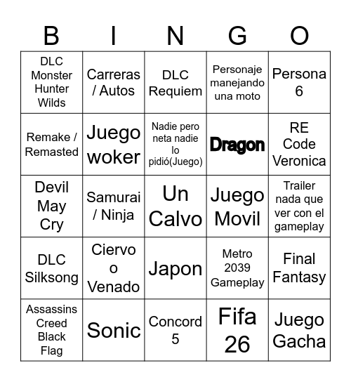 Summer Game Fest 2026 Bingo Card