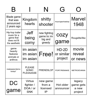 Summer games fest 2026 Bingo Card