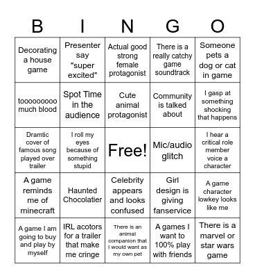 Summer Games Fest Bingo Card