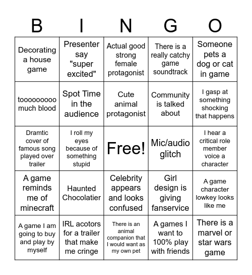 Summer Games Fest Bingo Card