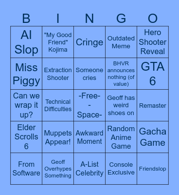 Summer Games Fest - Bingo Card Bingo Card