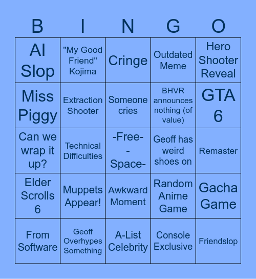 Summer Games Fest - Bingo Card Bingo Card