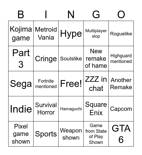 SGF Bingo Card